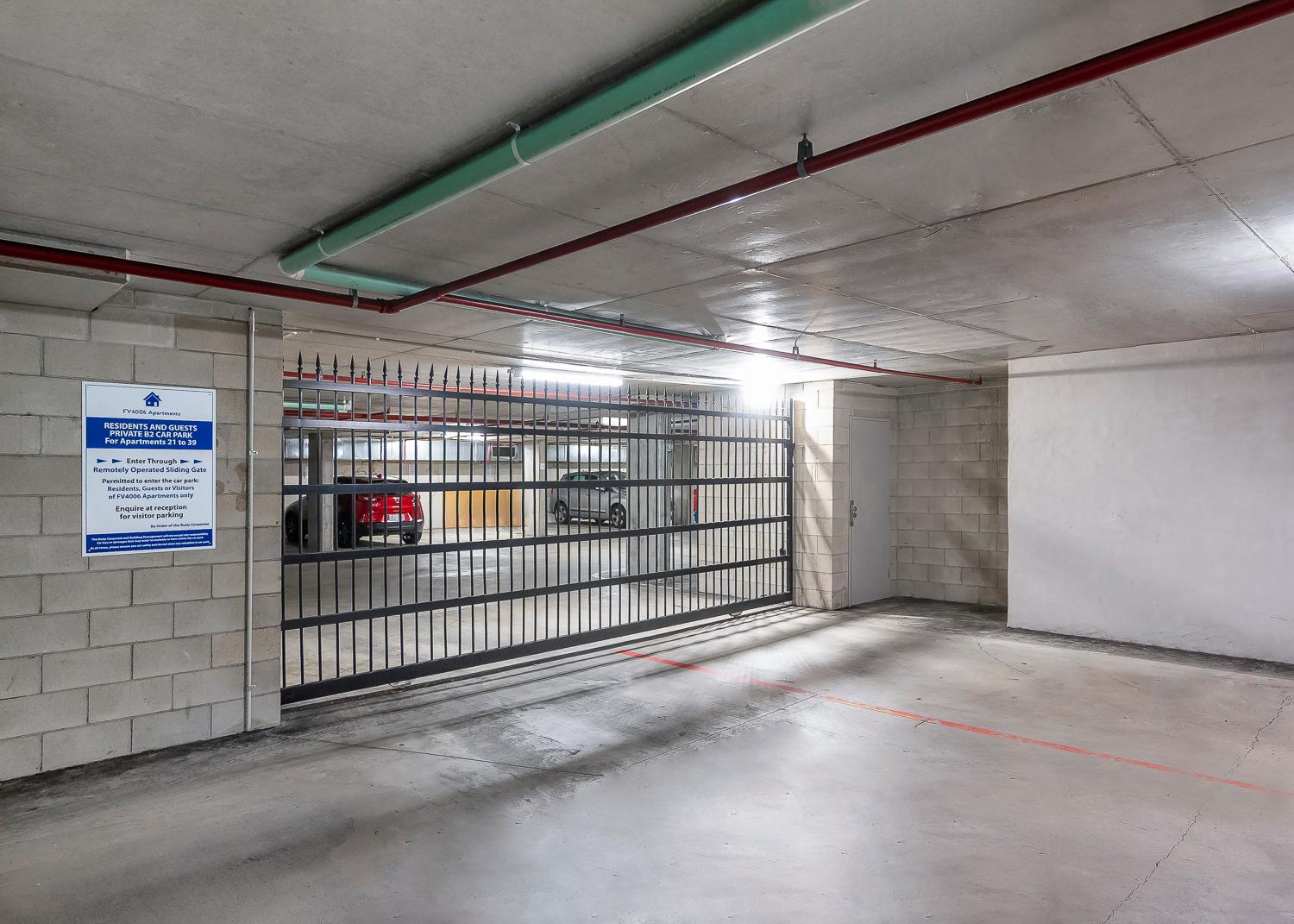 B2 carpark is gated by a sliding gate